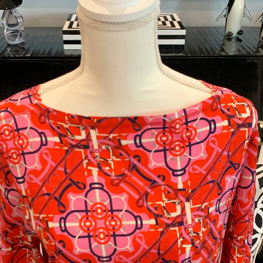Hermès Paris Red & Pink Patterned Dress.  Size 44 - Picture 2 of 6